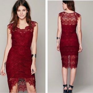 Free People Burgundy Lace Midi Dress